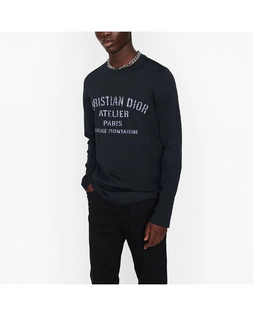 Dior Blue Letter Print Round Neck Long Sleeve For for men