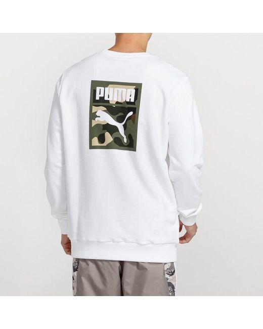 PUMA White Camouflage Logo Printing Round Neck Pullover for men