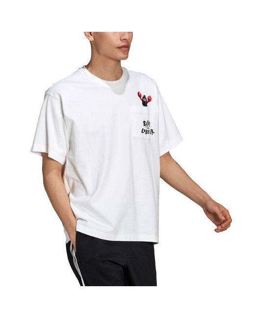 Adidas White Originals Artist Tee Ss Dragon Pattern Pocket Short Sleeve for men
