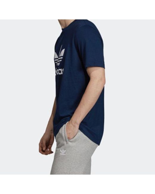 Adidas Blue Originals Trefoil Tee Colleage Alphabet Printing Breathable Short Sleeve for men
