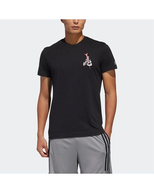 Adidas Black 5 Generals Jh Back Printing Round Neck Basketball Sports Short Sleeve for men
