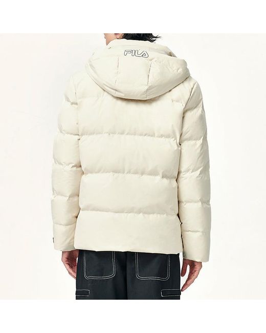 Fila White Embroidered Logo Stay Warm Sports Hooded Down Jacket for men