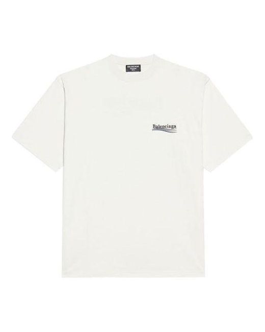 Balenciaga White Political Campaign Large Fit Embroidery Round-neck