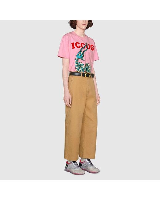 Gucci Pink X Freya Hartas Fw21 Crossover Animal Printing Short Sleeve for men