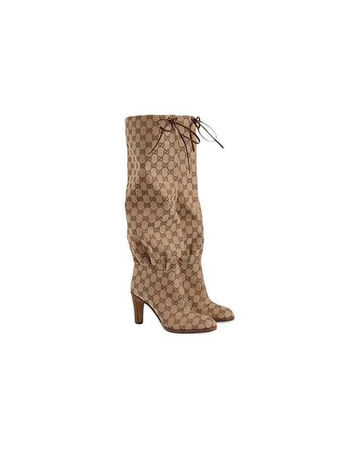 Gucci Brown (Wmns) Lisa Gg Canvas Mid-Heel Boots Ebony'