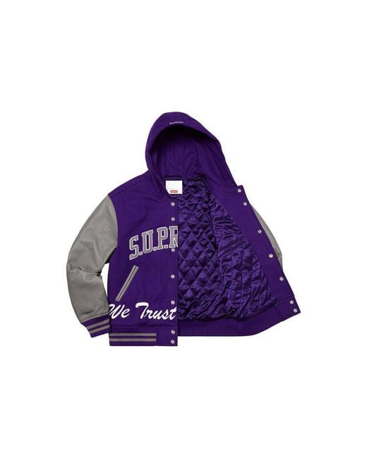Supreme Purple King Hooded Varsity Jacket for men
