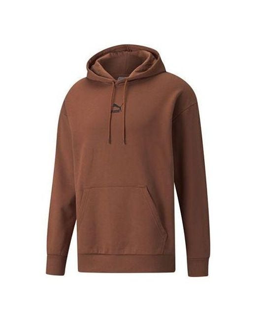 PUMA Brown Classics Oversized Casual Sports Drawstring Hooded Long Sleeves Coffee for men
