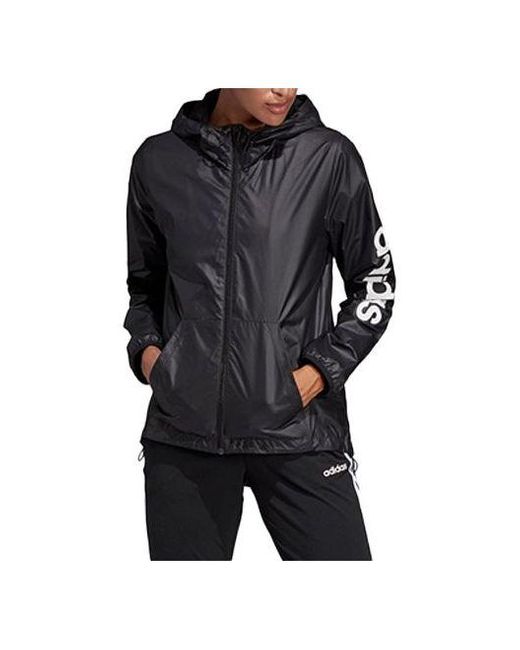 Adidas Black (Wmns) E Lin Windbr Letter Logo Printing Hooded Jacket