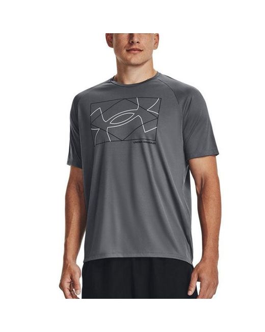 Under Armour Gray Velocity Logo Print Round Neck Training T-Shirt for men