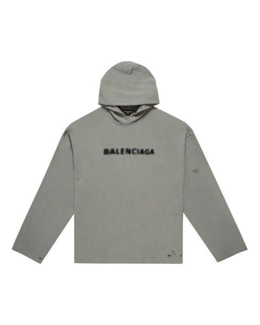 Balenciaga Gray Blurred Logo Distress Hoodie for men