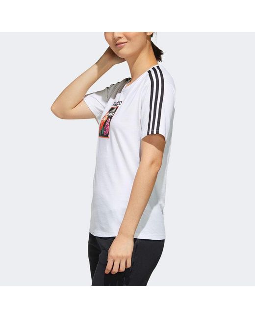 Adidas White (Wmns) Neo Favorites Casual Sports Stripe Printing Short Sleeve