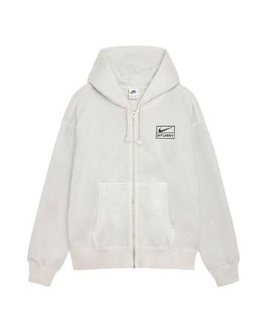 Nike X Stussy Ss24 Full-Zip Washed Fleece Hoodie 'Light Bone' in