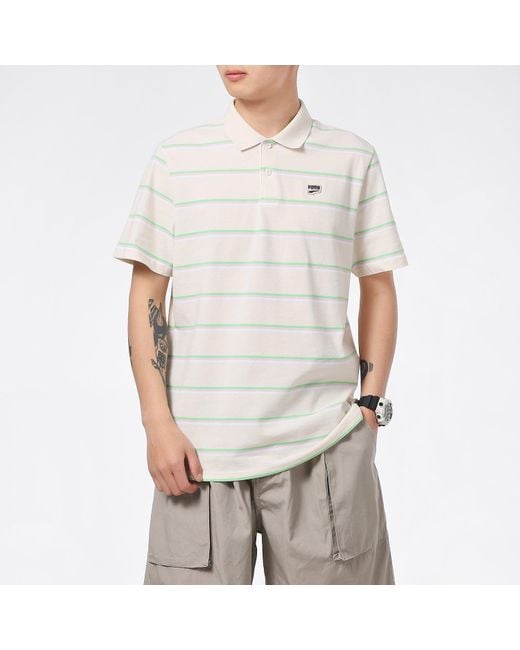PUMA White Downtown Stripe Polo Tee Shirt for men