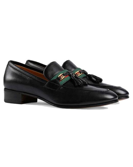 Gucci Black Interlocking G Tassel Leather Loafers for men