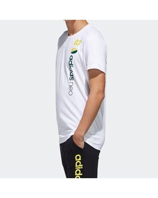 Adidas White Neo Casual Cozy Sports Round Neck Short Sleeve for men