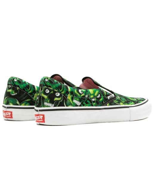Vans Green Supreme X Slip-On 'Glow-In-The-Dark Skull Pile' for men