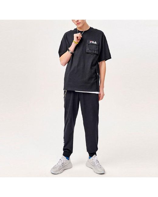 Fila Black Multiple Pockets Round Neck Pullover Short Sleeve for men
