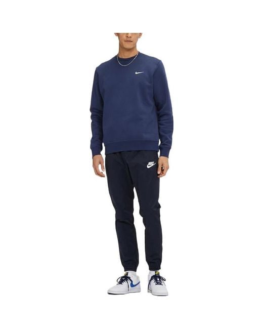 Nike Blue Knit Sports Fleece Lined Stay Warm Round Neck Pullover for men