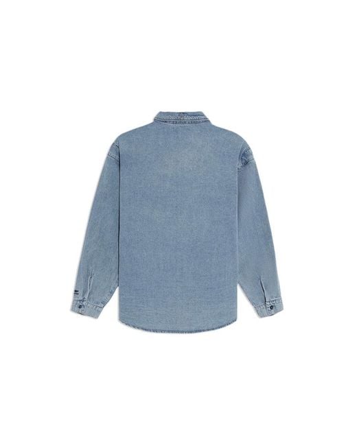 Li-ning Blue Skateboard Series Logo Embroidered Loose Washed Denim Shirt 'Light' for men