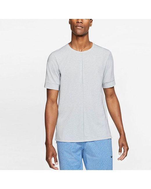Nike White Yoga Dri-Fit Sports Quick Dry Short Sleeve Smoke for men