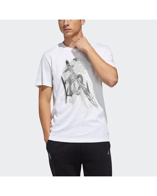 Adidas White Wj Gfx Tee Series Printing Pattern Round Neck Sports Short Sleeve for men