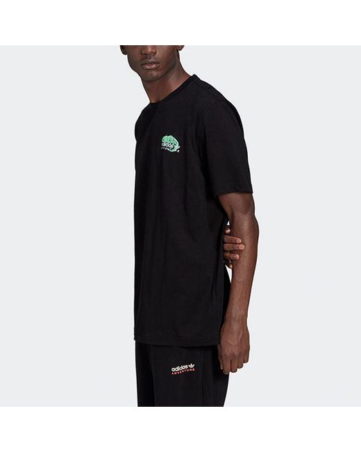 Adidas Black Originals Pckalot Tee Retro Printing Sports Round Neck Short Sleeve for men