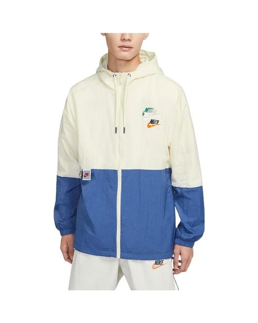 Nike Blue Sportswear Lightweight Back Printing Breathable Athleisure Casual Sports Woven Jacket Autumn Lime for men