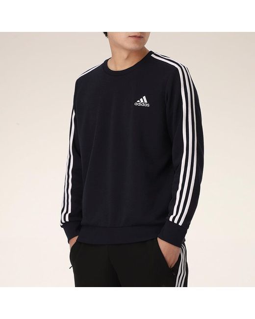 Adidas Blue Essentials French Terry 3-stripes Sweatshirt for men