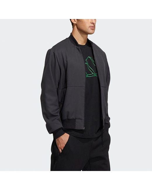 Adidas Blue Fi Jkt Wv Bomb Logo Printing Fleece Lined Stay Warm Sports Jacket for men
