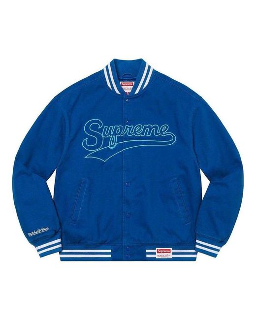 Supreme Blue X Mitchell & Ness Doughboy Twill Varsity Jacket for men