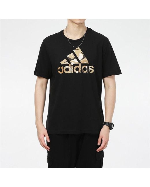 Adidas Black Camo T Camouflage Logo Printing Sports Short Sleeve for men