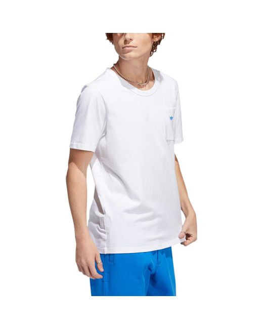 Adidas White Originals Solid Color Chest Pocket Round Neck Casual Short Sleeve for men