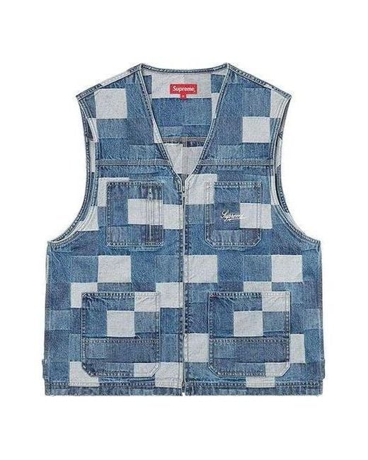 Supreme Blue Patched Denim Vest for men