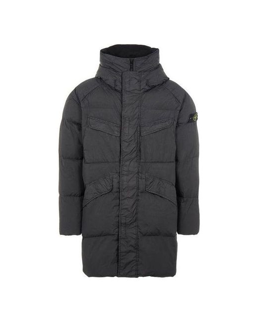 Stone Island Gray Crinkle Reps Long Down Coat for men