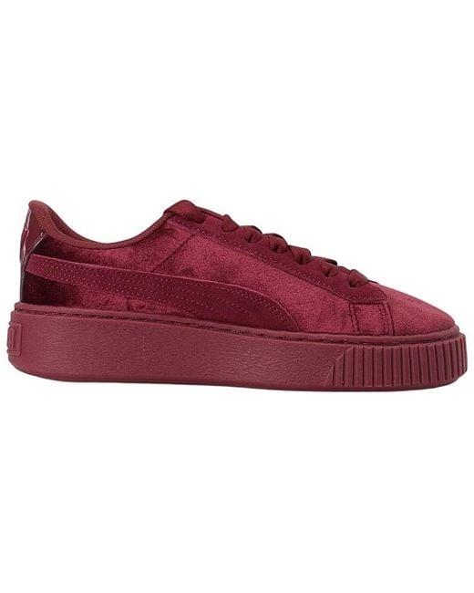 PUMA Red (Wmns) Platform Velvet Low-Top Sneakers