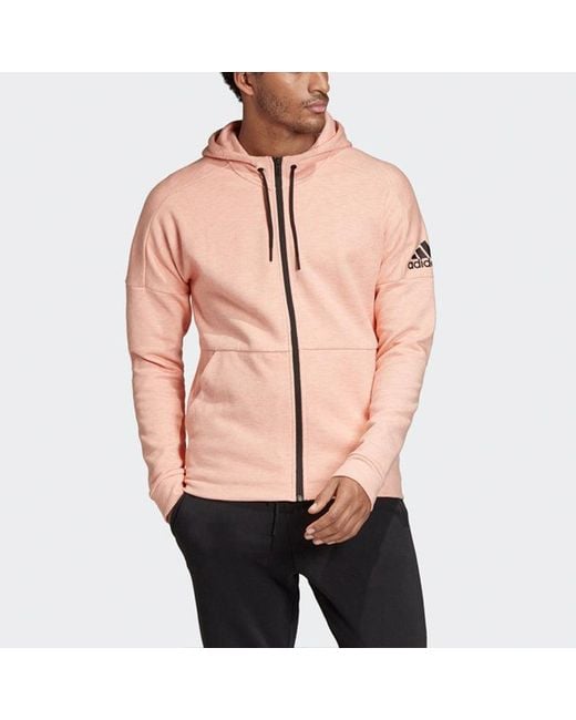 Adidas Pink Id Stadium Fz Logo Casual Sports Knit Hooded Jacket for men