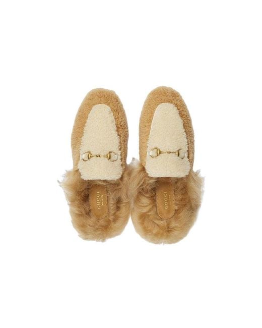 Gucci Natural (Wmns) Horsebit Shearling Slippers