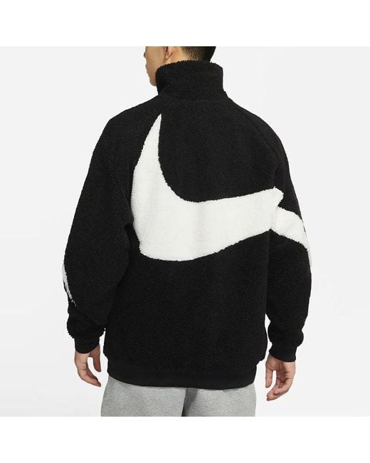 Nike Black Big Swoosh Large Logo Lamb's Wool Stay Warm Stand Collar Jacket for men