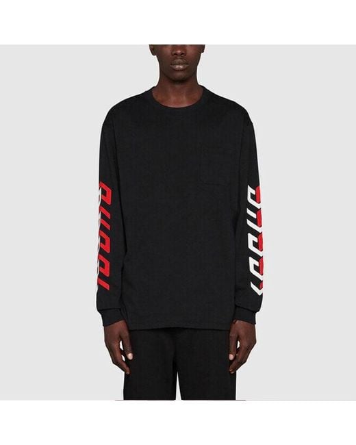 Gucci Black Cotton T-Shirt With Mirror Print for men