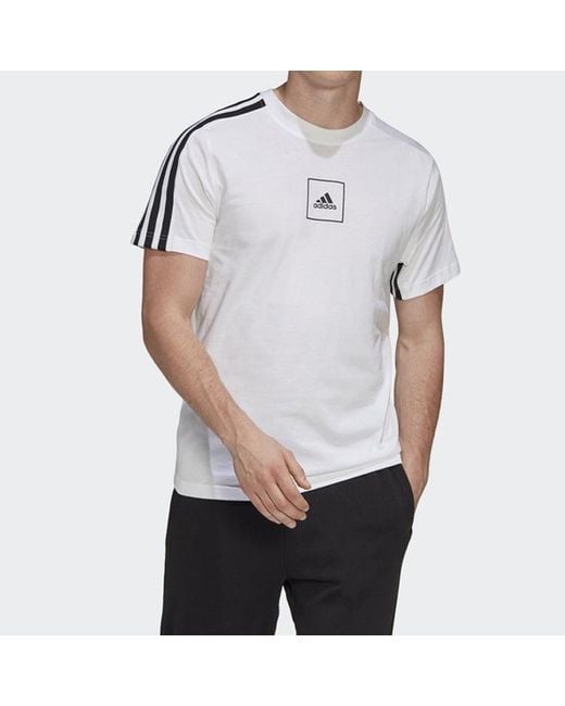 Adidas White 3S Tape Tee Sports Round Neck Short Sleeve for men