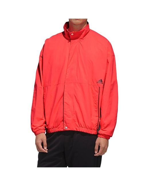 Adidas Red Alphabet Colorblock Stand Collar Jacket for men