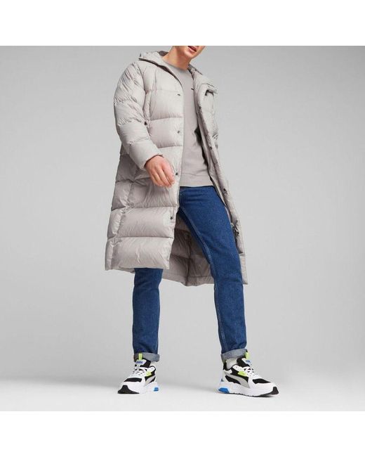 PUMA Gray Lightweight Hooded Down Coat for men