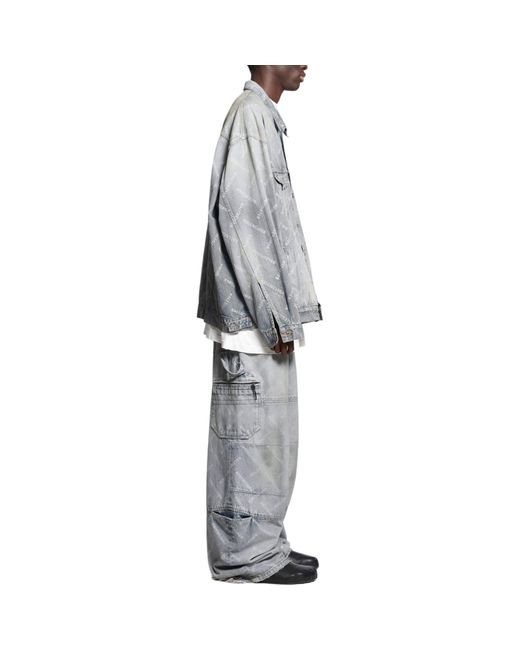 Balenciaga Gray Bal Diagonal Allover Cargo Pants 'Light' for men