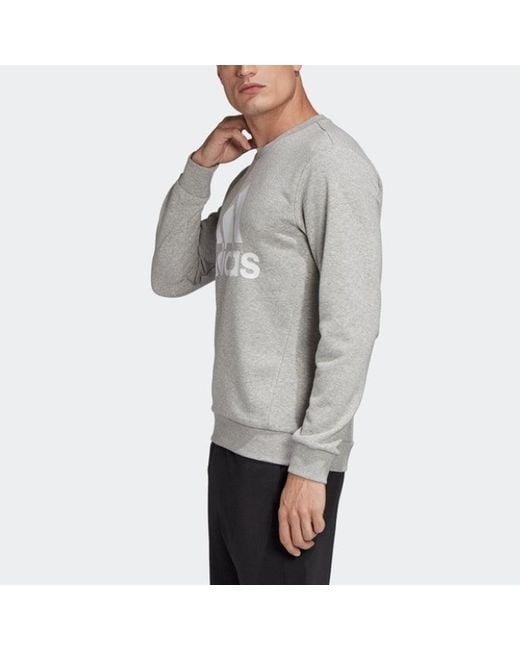 Adidas Gray Athleisure Casual Sports Printing Logo Round Neck Pullover for men