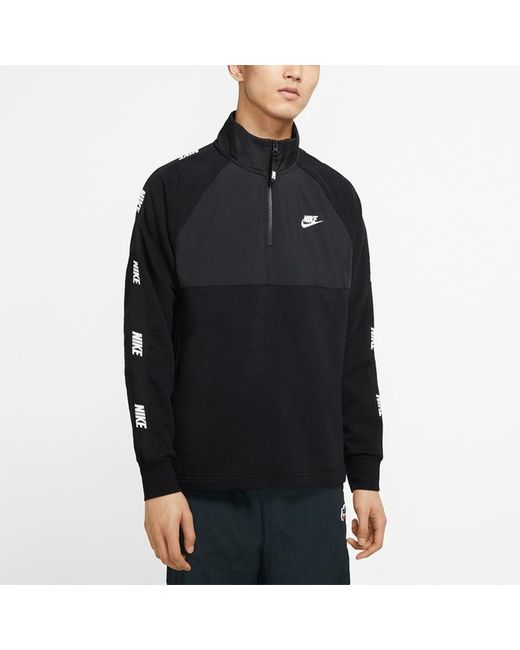 Nike Black Sportswear Hybrid Fleece Lined Large Logo Zipper Cardigan Splicing Pullover for men