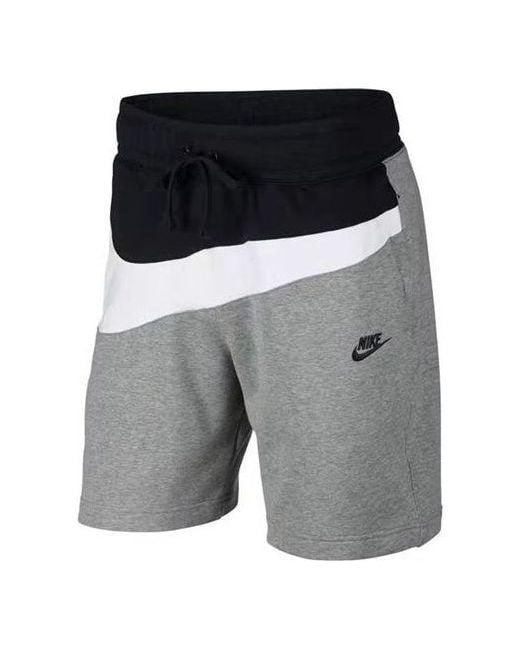 Nike Gray Sak As Nsw Hbr Colorblock Large Logo Splicing Elastic Waistband Sports Shorts for men