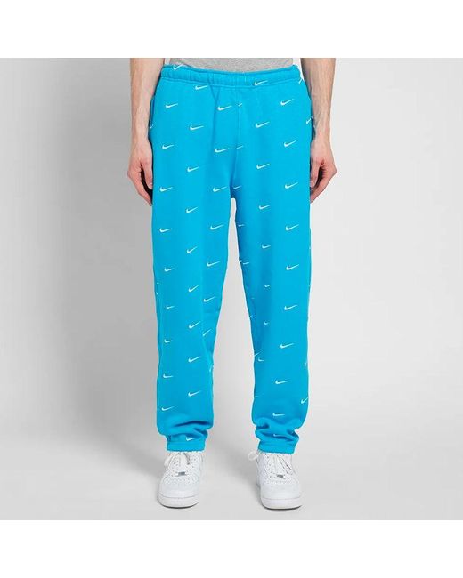 Nike Blue Nrg Swoosh Logo Full Print Straight Sports Pants/Trousers/Joggers for men