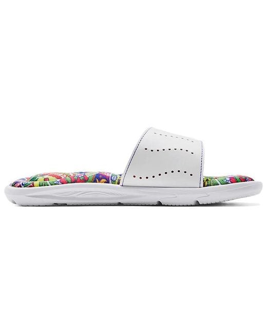 Under Armour White (Wmns) Ignite 6 Graphic Footbed Slide Blitz'