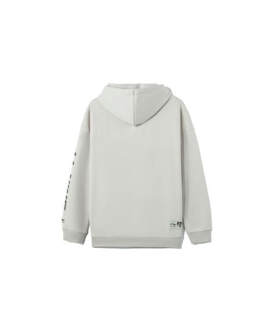Li-ning Gray Sports Living Series Fleece Lined Stay Warm Loose Pullover Hoodie for men