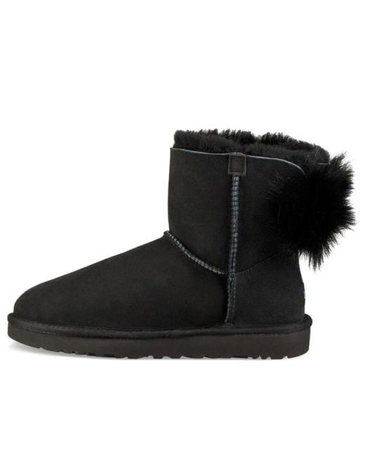 UGG Fluff Bow Mini Fleece Lined in Black | Lyst